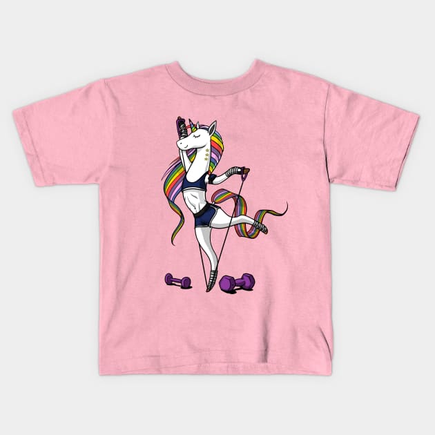 Unicorn Fitness Gym Workout Kids T-Shirt by underheaven